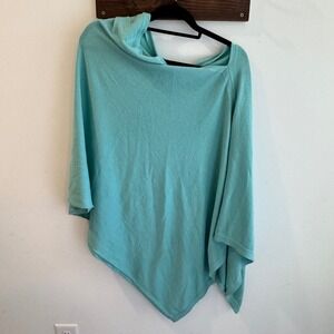 Tickled Pink Turquoise 100% Cotton Knit Asymmetrical Poncho Wrap One Size